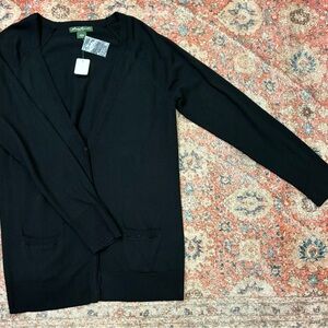 Eddie Bauer Black Long Open Front Cardigan